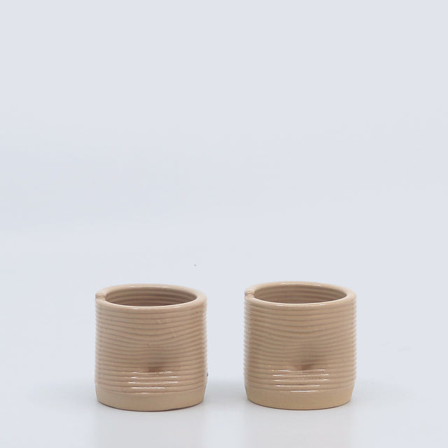 două cești pentru cafea scurtă din ceramică imprimată 3D culoarea nud- roz foarte pal