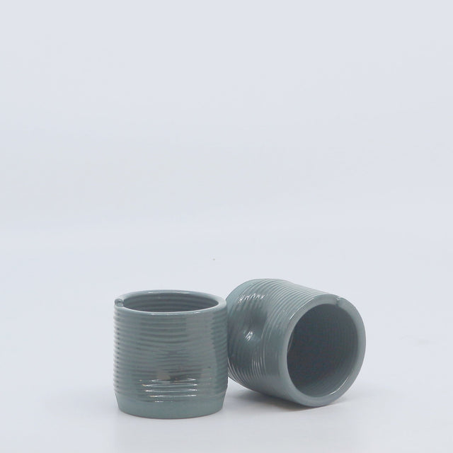 două cești pentru cafea scurtă din ceramică imprimată 3D culoarea aqua-ablastru verzui