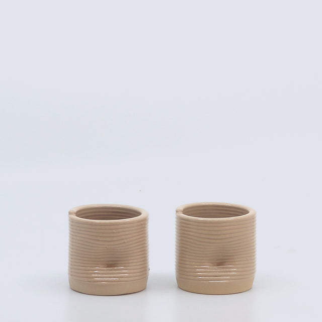 două cești pentru cafea scurtă din ceramică imprimată 3D culoarea nud- roz foarte pal