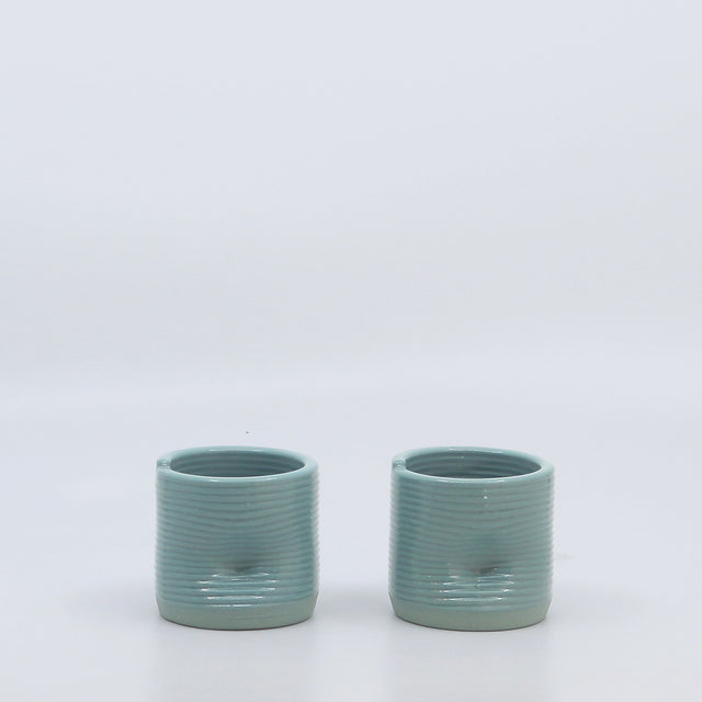 două cești pentru cafea scurtă din ceramică imprimată 3D culoarea turcoaz